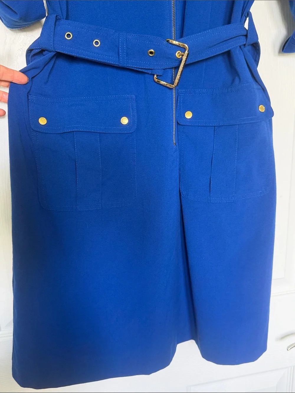 MICHAEL KORS Blue Zip Front Belted Utility Shirt Dress Women’s Size XL